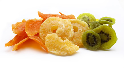 Dried fruits isolated on white background.