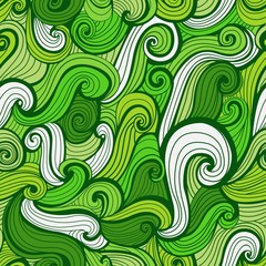 Green Doodle Waves Seamless Pattern