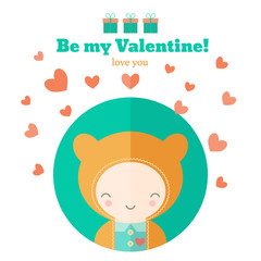 Card with cute child for Valentines day