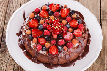 Chocolate cake with berries.selective focus