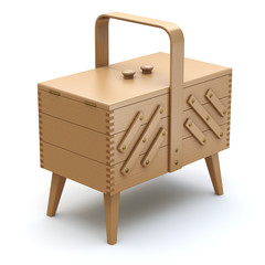 Wooden expandable sewing box with the legs