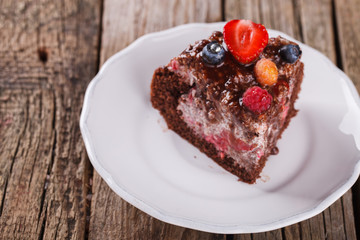 Chocolate cake with berries.selective focus