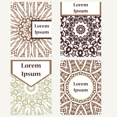 Cards design set. Mandala background. Decorative elements for poster, invitation. Oriental templates with place for text