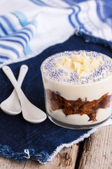 Carrot cake in glass beakers.selective focus