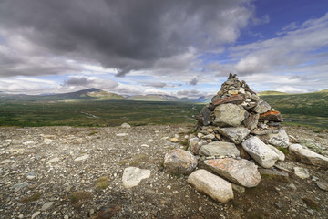 A cairn overlooking Dovrefjell National Park, Norway