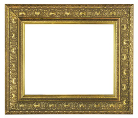 Fototapeta premium Golden wood frame on white background