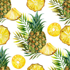 watercolor pineapple seamless pattern - obrazy, fototapety, plakaty
