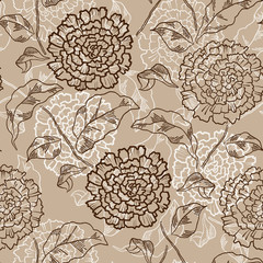 Vector  Seamless floral pattern with chrysanthemums