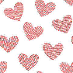 Seamless pattern with hand drawn hearts