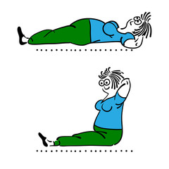 Exercising old woman. Pilates poses set