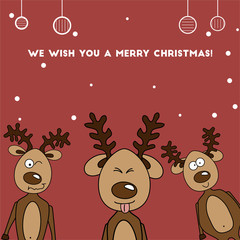 Christmas card three Jolly colorful reindeer
