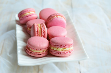 French Macarons on white background