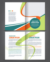 Vector empty bi-fold brochure print template blue design, booklet layout