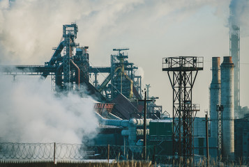 Fototapeta na wymiar Smoking metal plant in Kazakhstan