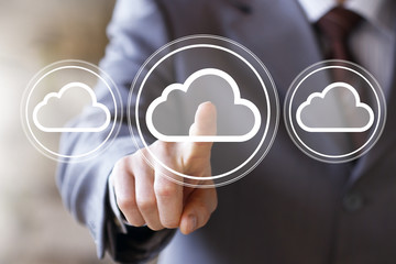 Businessman push online virtual web button cloud icon