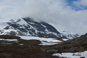Snow patches and rocks in subarctic alpine tundra, Norwegian mountains