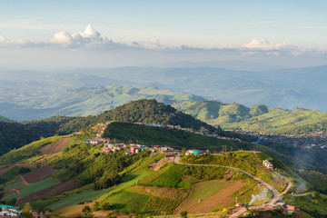Naklejka premium Beautiful landscape on mountain with clouds in sky. Phu tub Berk hill in Thailand.