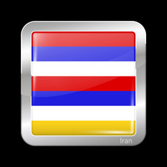 Imperial Variant Flag of Iran. Metallic Icon Square Shape