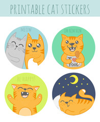 Set of printable stickers with cats