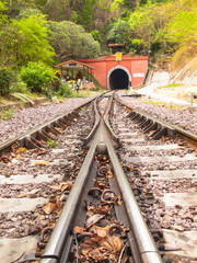 Fototapeta premium railroad with switch blade and tunnel