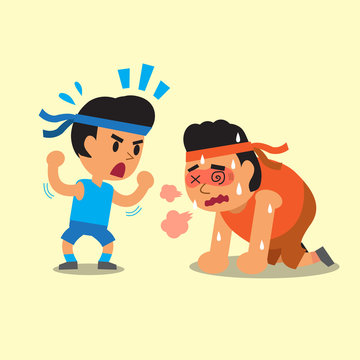 Cartoon a sport man helping fat man to run