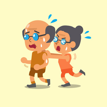 Cartoon sport old woman and old man