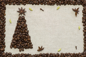Christmas tree on sack background