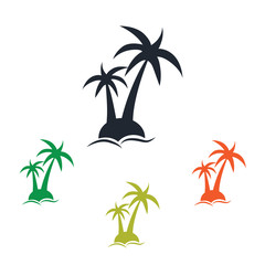 Obraz premium Palm tree on island at the sea icon