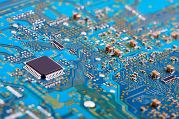 Electronic circuit board close up.
