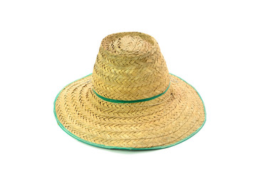 Thai farmer Old hat made of woven bamboo on white background