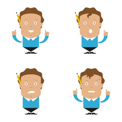 Man character gesturing and showing