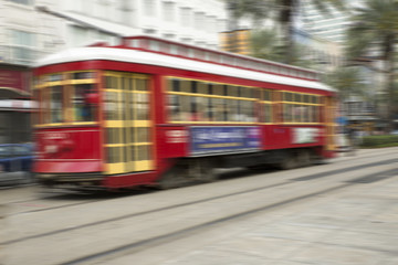 Motion streetcar blur, Bourbon Street Line, New Orleans, Louisiana