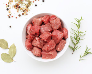 Raw beef, rosemary and laurel