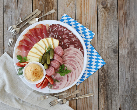 German snack: cold plate served with beer 