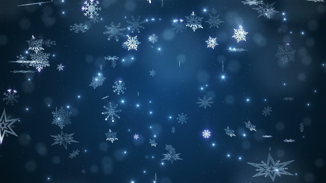 Beautiful falling snowflakes - blue winter background.