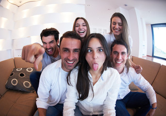 group of friends taking selfie