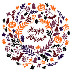 Happy Halloween card with pumpkin.