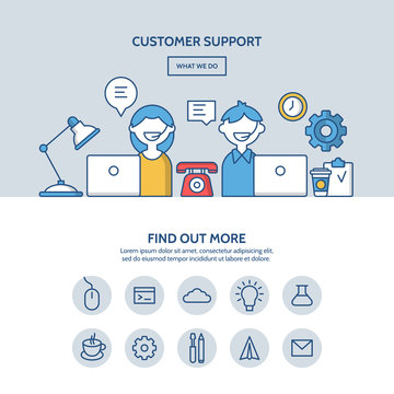 Customer support website hero image concept. One page website de