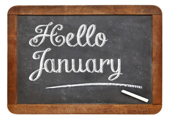 Obraz premium Hello January sign on blackboard