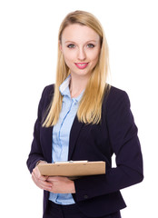 Caucasian Businesswoman hold with file pad