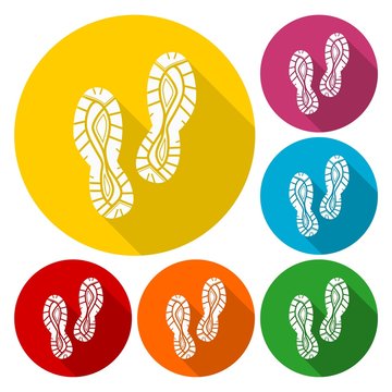 Sport shoe icons set with long shadow