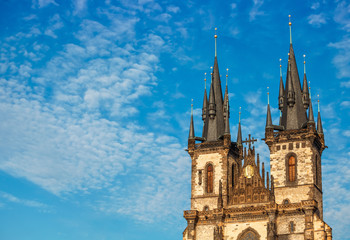 Fototapeta na wymiar church top of Our Lady before Tyn in Prague, Czech republic