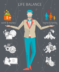Concept of work and life balance / dividing of human energy between important life spheres / Vector illustration.  - 94296785