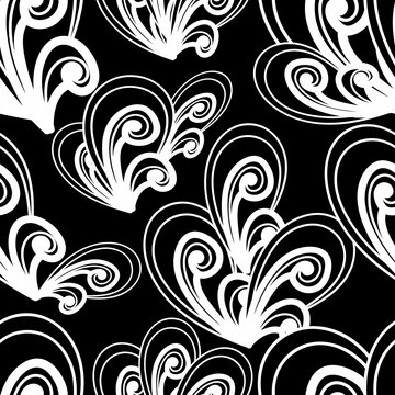 Seamless vector summer pattern. Black and white hand drawn backg