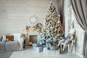 Christmas and New Year decorated interior room