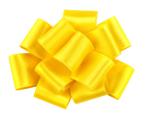 Yellow ribbon bow isolated on white
