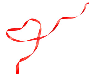 Red ribbon in shape of heart isolated on white