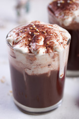 Christmas hot chocolate drink with whipped cream.