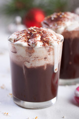 Christmas hot chocolate drink with whipped cream