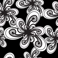 Abstract background. Black and white pattern. Floral seamless ba